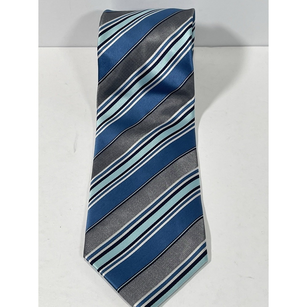 Alexander Julian Colours Blue Gray Striped Necktie Handmade